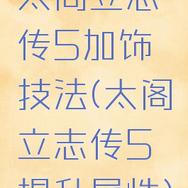 太阁立志传5加饰技法(太阁立志传5提升属性)