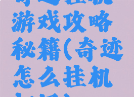 奇迹挂机游戏攻略秘籍(奇迹怎么挂机打怪)