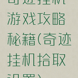 奇迹挂机游戏攻略秘籍(奇迹挂机拾取设置)