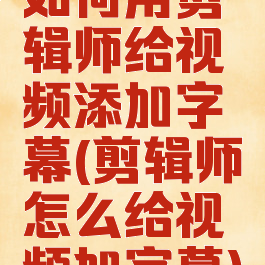 如何用剪辑师给视频添加字幕(剪辑师怎么给视频加字幕)