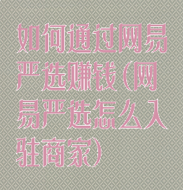 如何通过网易严选赚钱(网易严选怎么入驻商家)