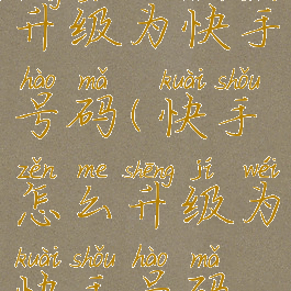 快手怎么升级为快手号码(快手怎么升级为快手号码呢)