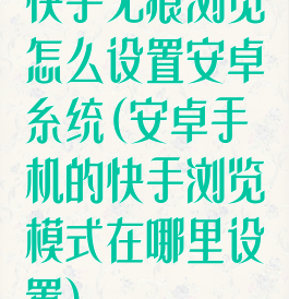 快手无痕浏览怎么设置安卓糸统(安卓手机的快手浏览模式在哪里设置)