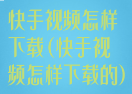 快手视频怎样下载(快手视频怎样下载的)