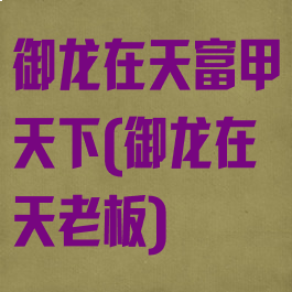 御龙在天富甲天下(御龙在天老板)