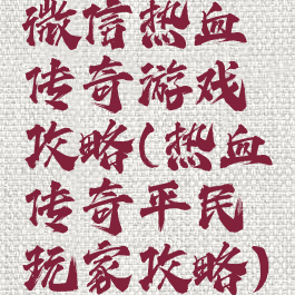 微信热血传奇游戏攻略(热血传奇平民玩家攻略)