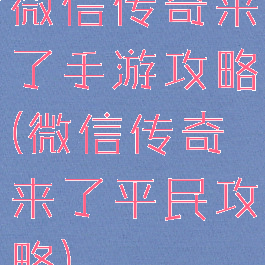 微信传奇来了手游攻略(微信传奇来了平民攻略)