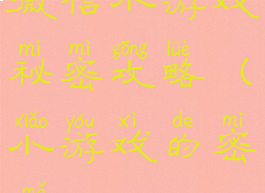 微信小游戏秘密攻略(小游戏的密码)