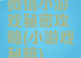 微信小游戏秘密攻略(小游戏秘籍)