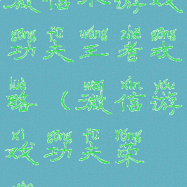 微信小游戏功夫王者攻略(微信游戏功夫荣耀)