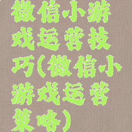 微信小游戏运营技巧(微信小游戏运营策略)