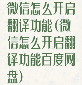 微信怎么开启翻译功能(微信怎么开启翻译功能百度网盘)