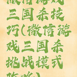 微信游戏三国杀技巧(微信游戏三国杀挑战模式攻略)
