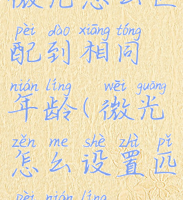 微光怎么匹配到相同年龄(微光怎么设置匹配年龄)