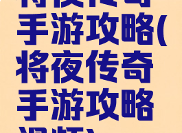 将夜传奇手游攻略(将夜传奇手游攻略视频)