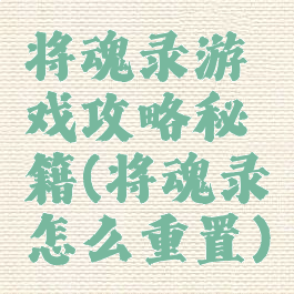 将魂录游戏攻略秘籍(将魂录怎么重置)