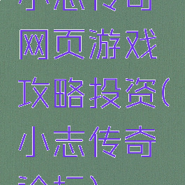 小志传奇网页游戏攻略投资(小志传奇论坛)