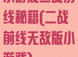 小游戏二战前线秘籍(二战前线无敌版小游戏)