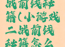 小游戏二战前线秘籍(小游戏二战前线秘籍怎么用)
