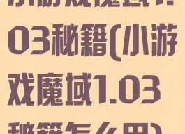 小游戏魔域1.03秘籍(小游戏魔域1.03秘籍怎么用)