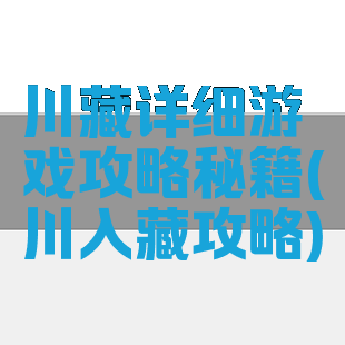 川藏详细游戏攻略秘籍(川入藏攻略)