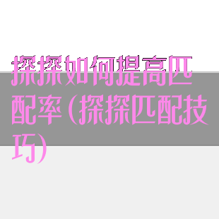 探探如何提高匹配率(探探匹配技巧)