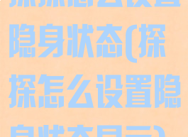探探怎么设置隐身状态(探探怎么设置隐身状态显示)