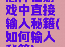 怎样在游戏中直接输入秘籍(如何输入秘籍)