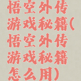 悟空外传游戏秘籍(悟空外传游戏秘籍怎么用)