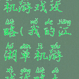 我的江湖单机游戏攻略(我的江湖单机游戏攻略大全)