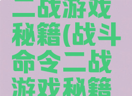 战斗命令二战游戏秘籍(战斗命令二战游戏秘籍怎么用)