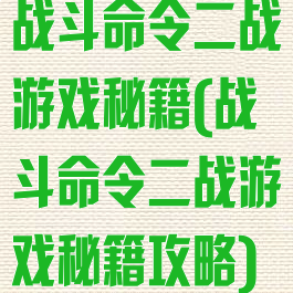 战斗命令二战游戏秘籍(战斗命令二战游戏秘籍攻略)