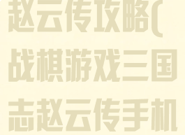 战棋单机三国赵云传攻略(战棋游戏三国志赵云传手机版)