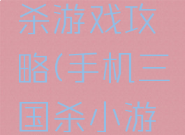手机三国杀游戏攻略(手机三国杀小游戏)