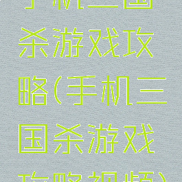 手机三国杀游戏攻略(手机三国杀游戏攻略视频)