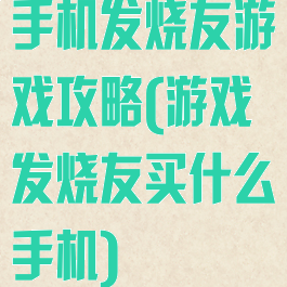 手机发烧友游戏攻略(游戏发烧友买什么手机)