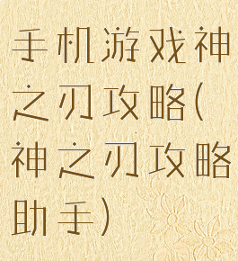 手机游戏神之刃攻略(神之刃攻略助手)