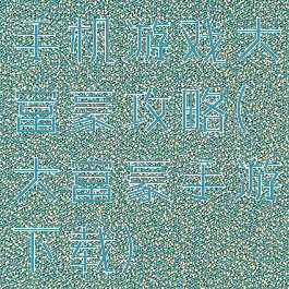 手机游戏大富豪攻略(大富豪手游下载)