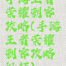 手游王者荣耀刺客攻略(手游王者荣耀刺客攻略视频)