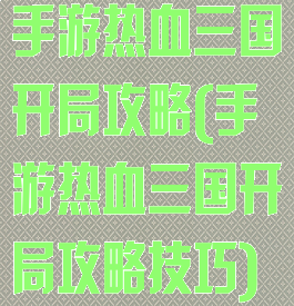 手游热血三国开局攻略(手游热血三国开局攻略技巧)