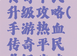 手游热血传奇平民升级攻略(手游热血传奇平民升级攻略大全)