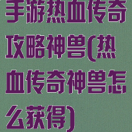手游热血传奇攻略神兽(热血传奇神兽怎么获得)