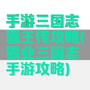 手游三国志霸王传攻略(霸业三国志手游攻略)