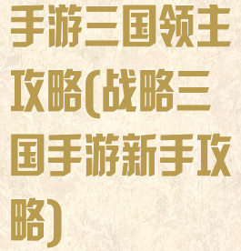 手游三国领主攻略(战略三国手游新手攻略)
