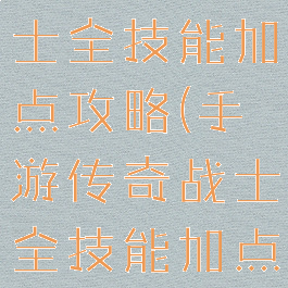 手游传奇战士全技能加点攻略(手游传奇战士全技能加点攻略视频)