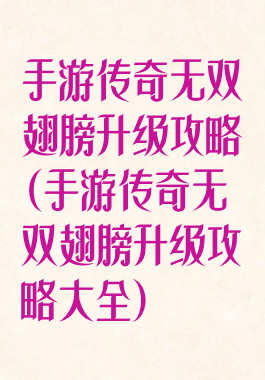 手游传奇无双翅膀升级攻略(手游传奇无双翅膀升级攻略大全)