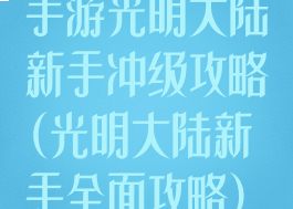 手游光明大陆新手冲级攻略(光明大陆新手全面攻略)