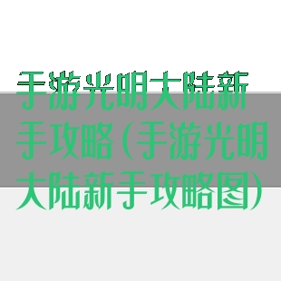 手游光明大陆新手攻略(手游光明大陆新手攻略图)