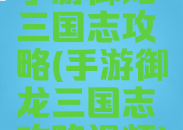 手游御龙三国志攻略(手游御龙三国志攻略视频)