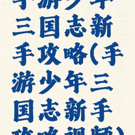 手游少年三国志新手攻略(手游少年三国志新手攻略视频)